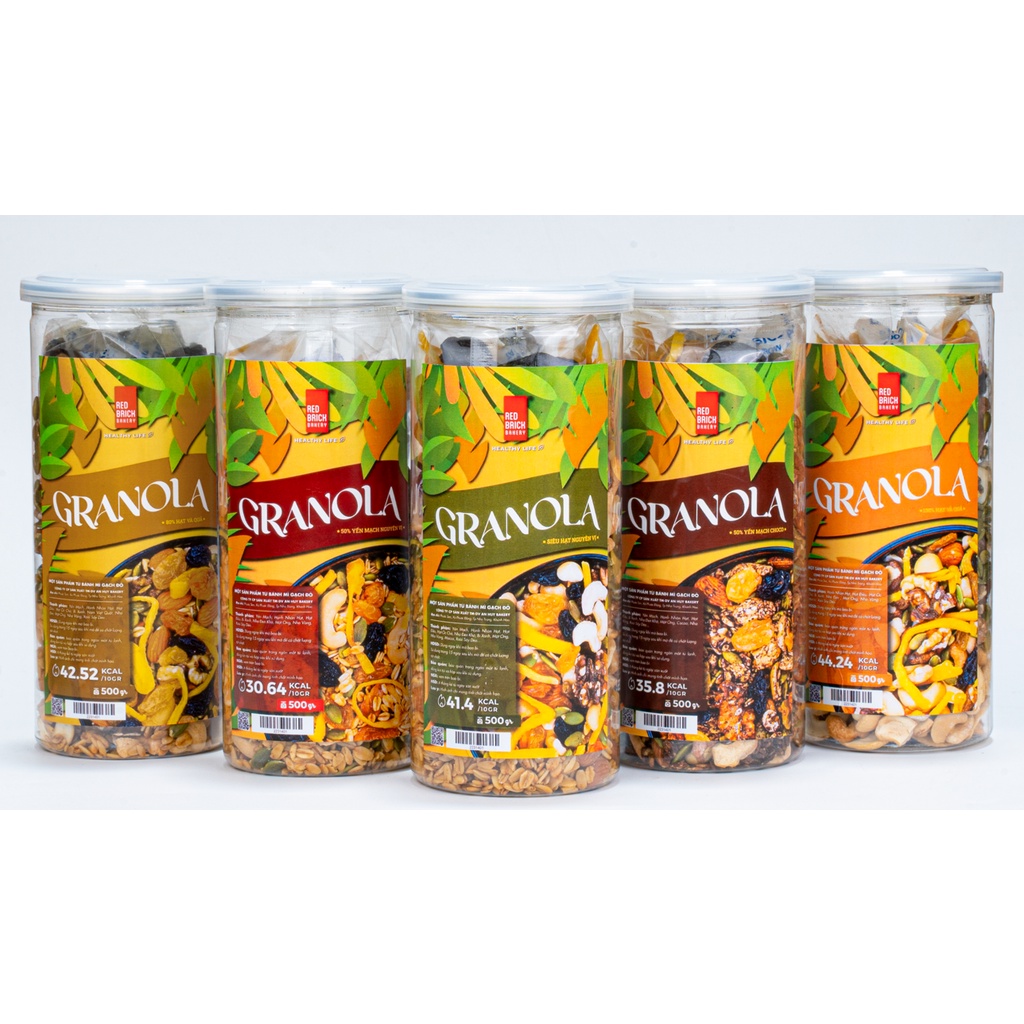 Ngũ Cốc Yến Mạch Giảm Cân Granola Gạch Đỏ Phiên Bản Mới Ăn Kiêng Dinh Dưỡng Không Đường 500g